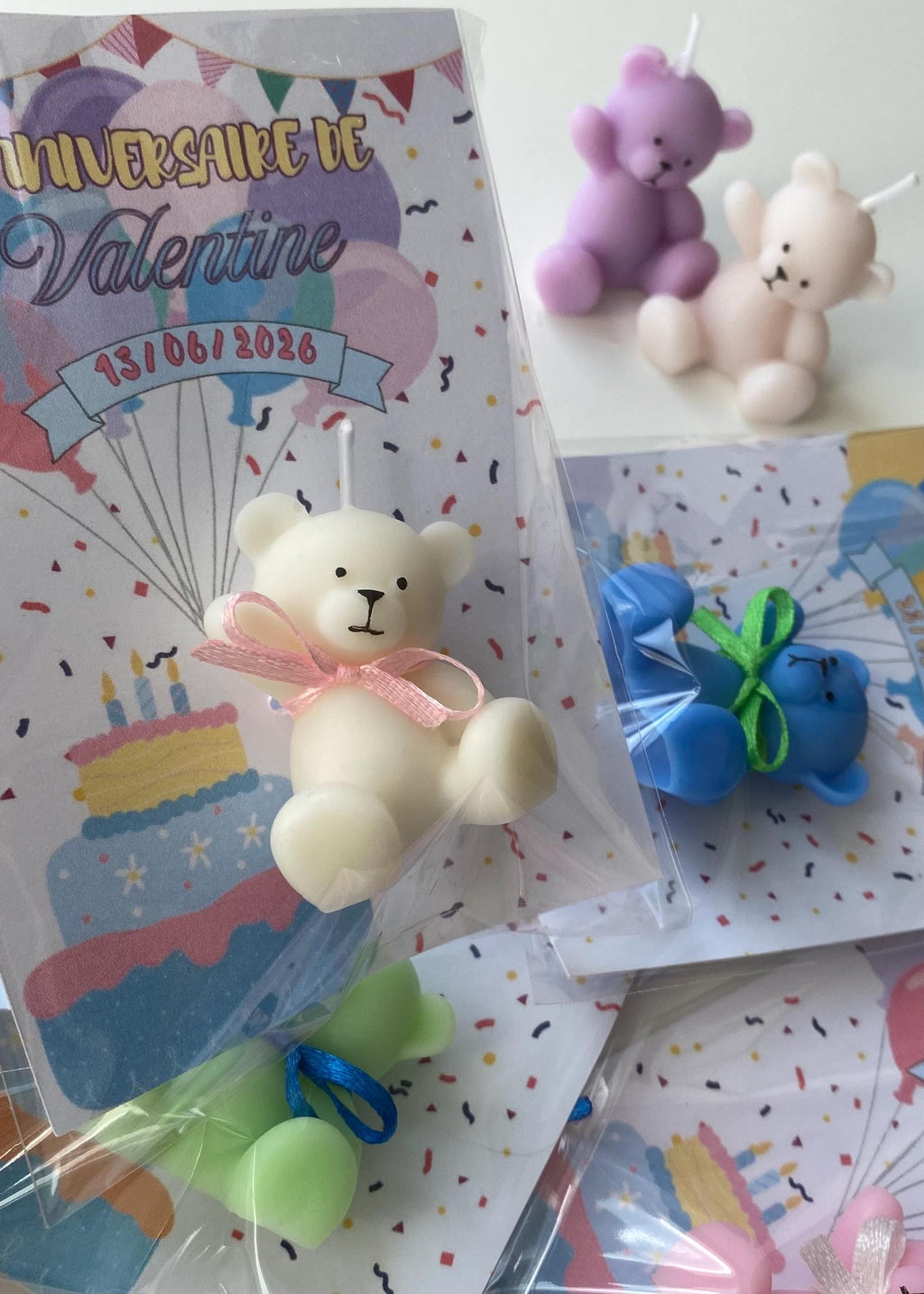 Bougie ourson personnalisée – Cadeau invité baptême & naissance