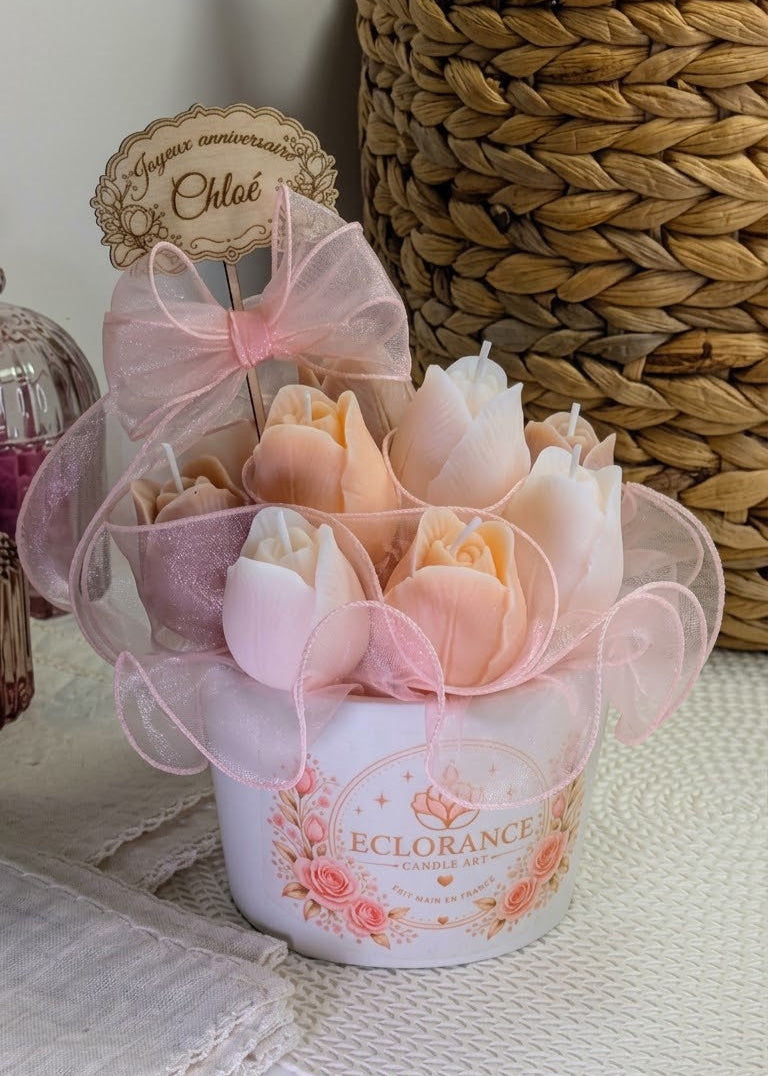 Bouquet de bougies tulipes parfumées personnalisé | Eclorance Art