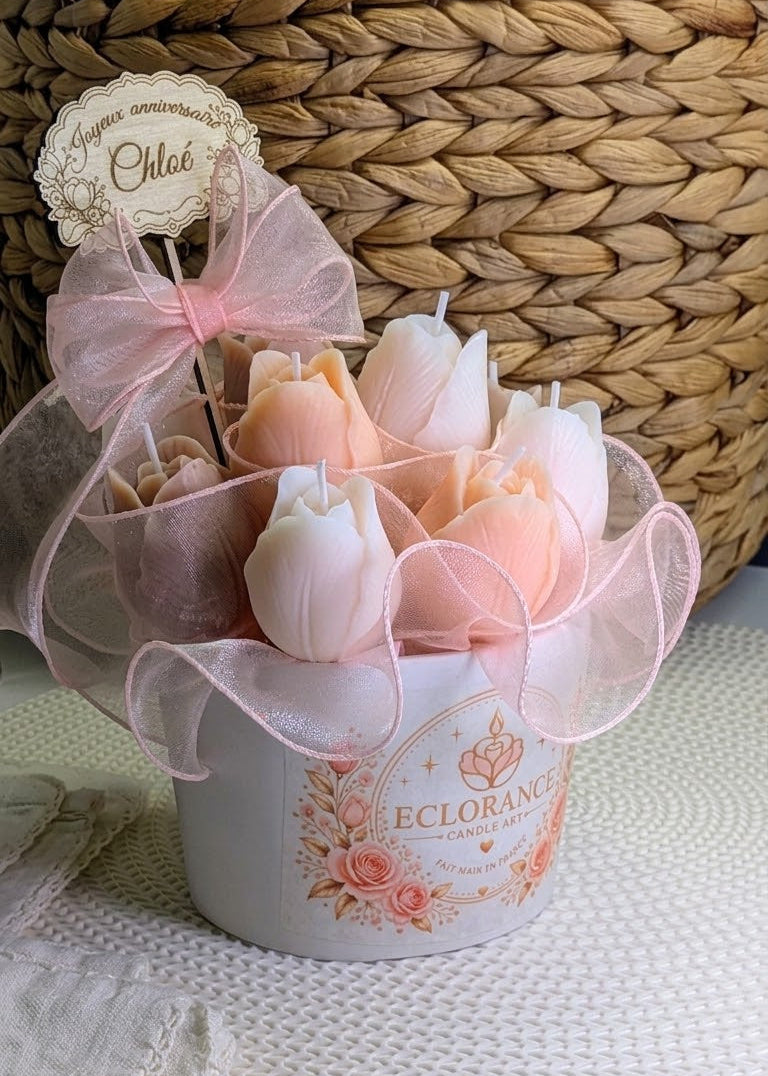 Bouquet de bougies tulipes parfumées personnalisé | Eclorance Art