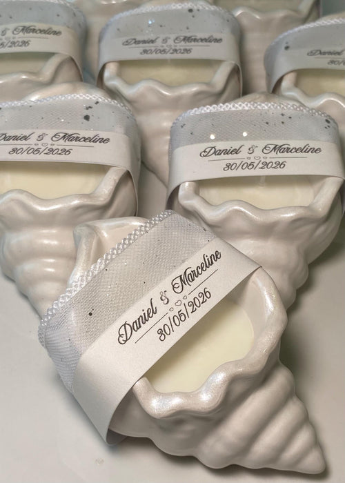 Bougie coquillage personnalisée – Cadeau invité Mariage & Baptême