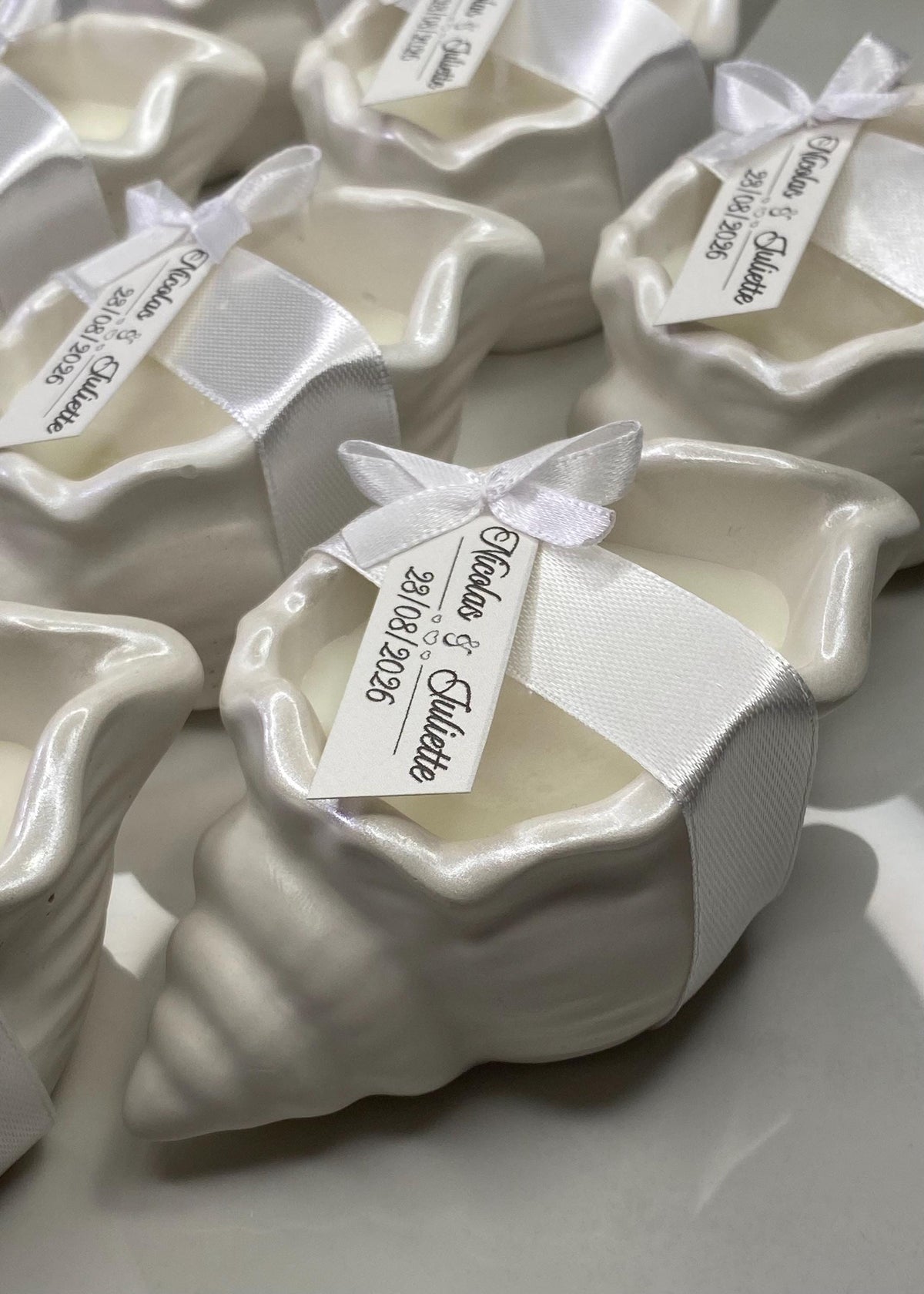Bougie coquillage personnalisée – Cadeau invité mariage & baptême