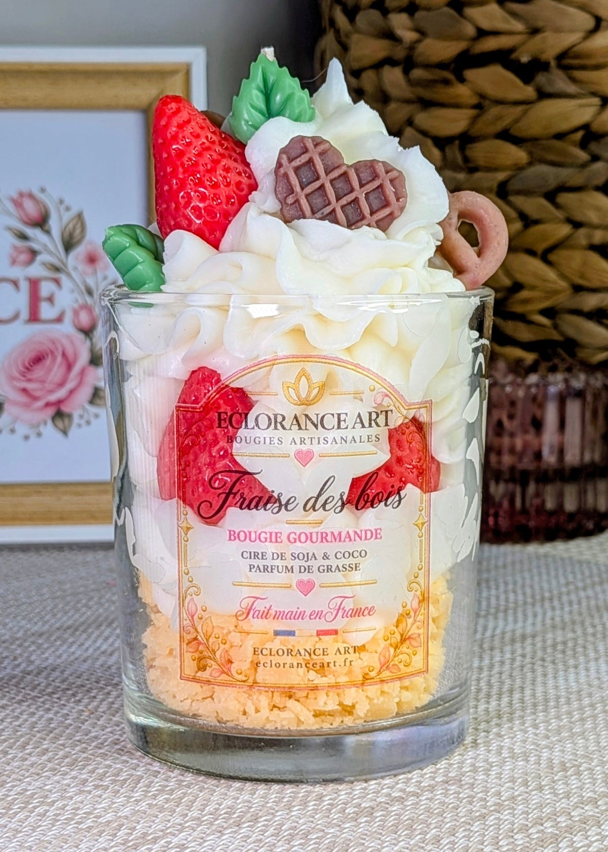 Bougie gourmande Fraise Chantilly – Bougie parfumée artisanale
