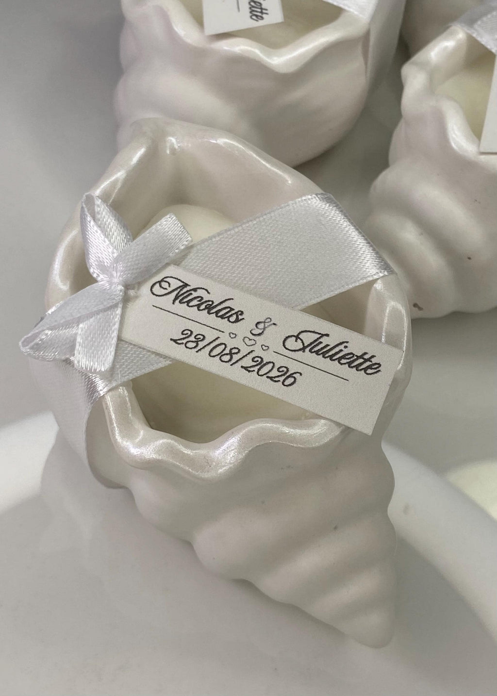 Bougie coquillage personnalisée – Cadeau invité mariage & baptême