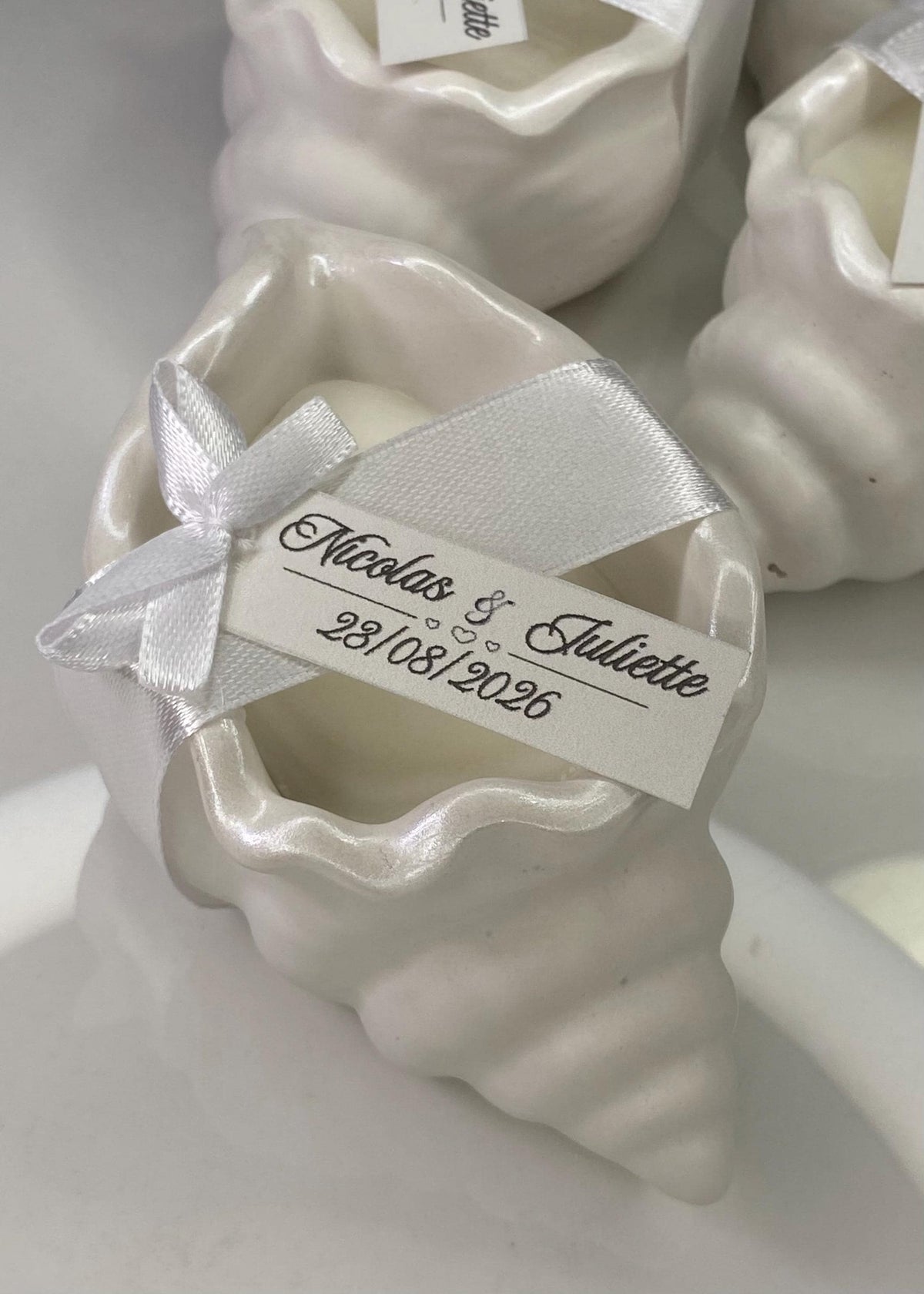 Bougie coquillage personnalisée – Cadeau invité mariage & baptême