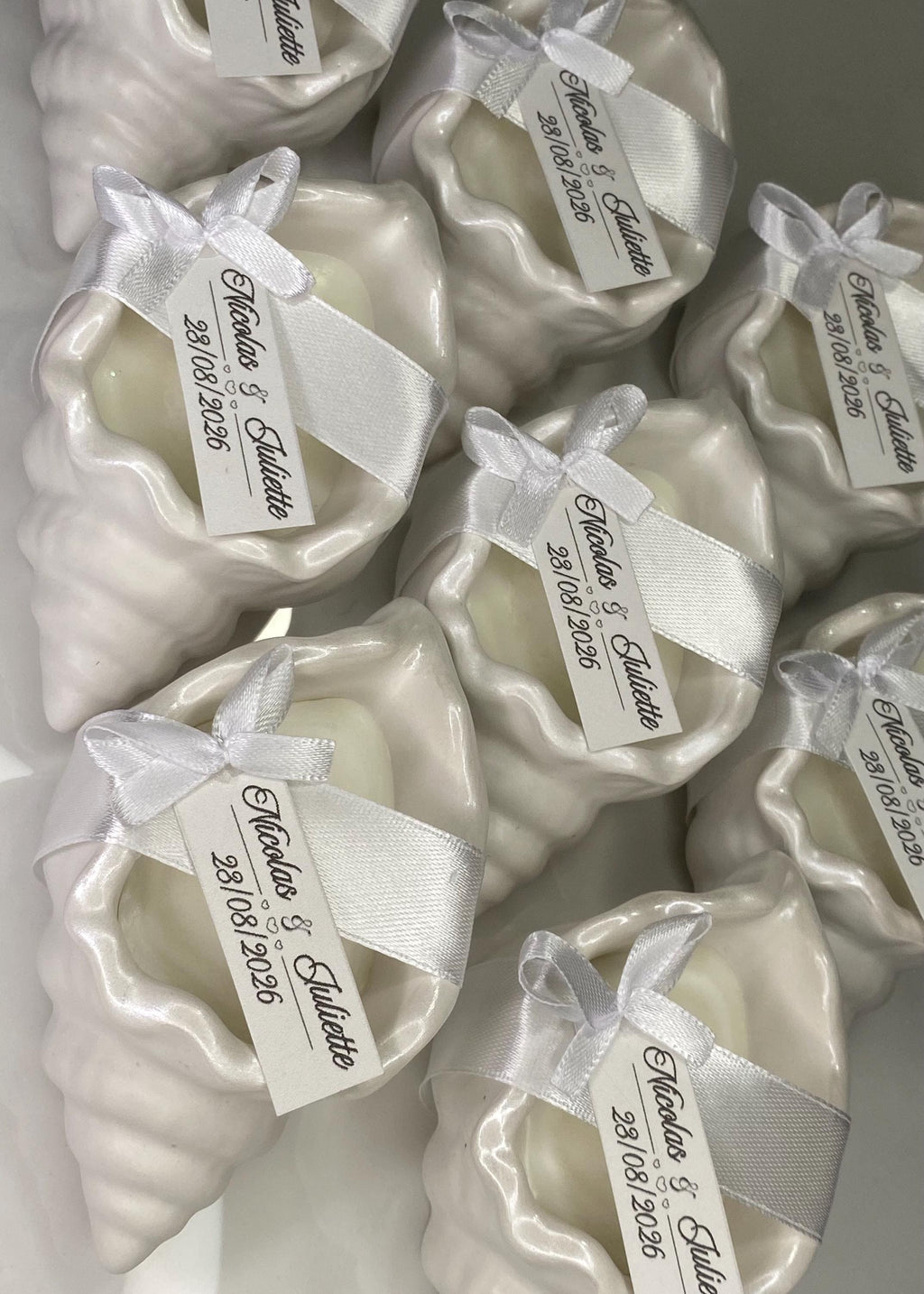 Bougie coquillage personnalisée – Cadeau invité mariage & baptême