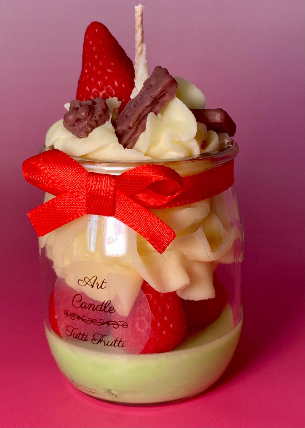 Bougie gourmande parfumée – Dessert fraise – Cadeau original fait main