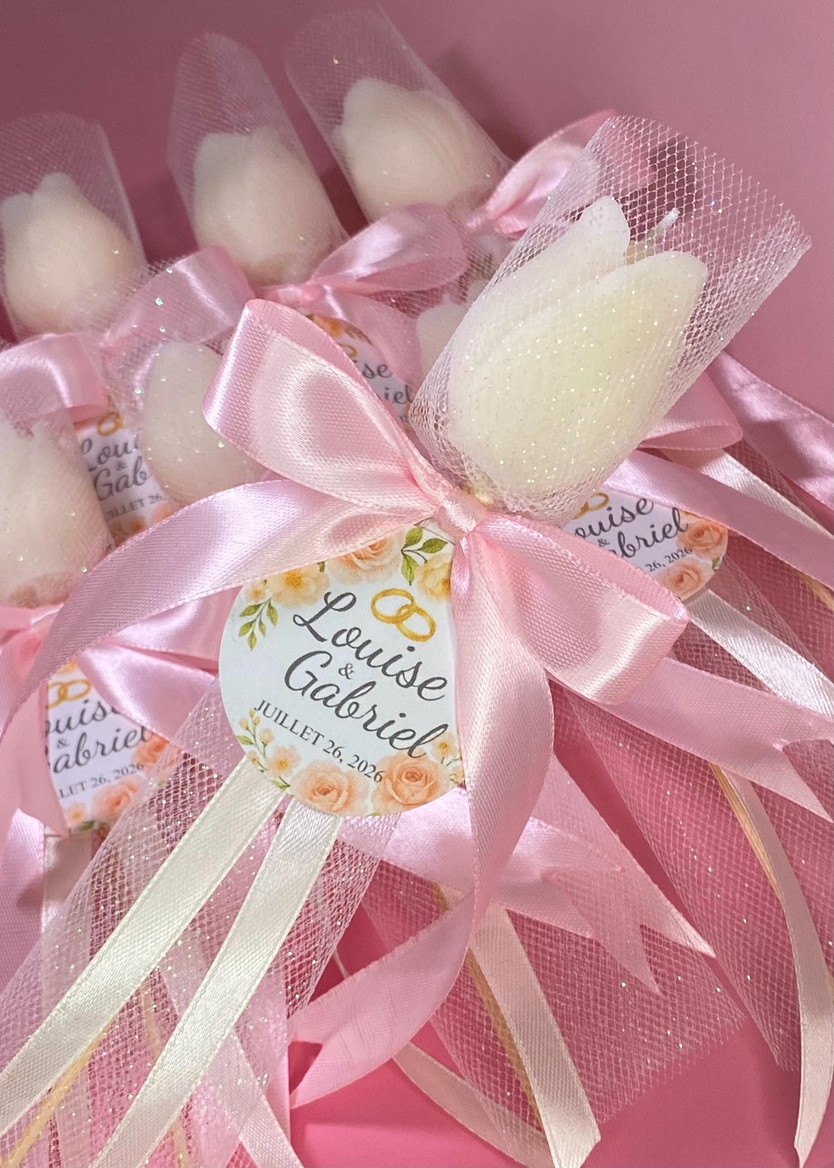 Bougie tulipe parfumée personnalisée – Cadeau invité mariage & baptême