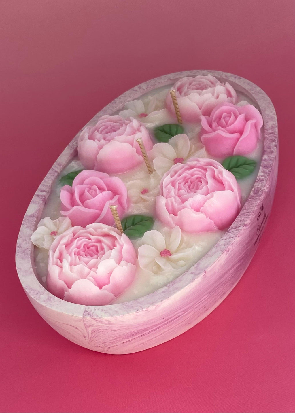 Bougie florale parfumée – Fleurs en cire – Cadeau artisanal