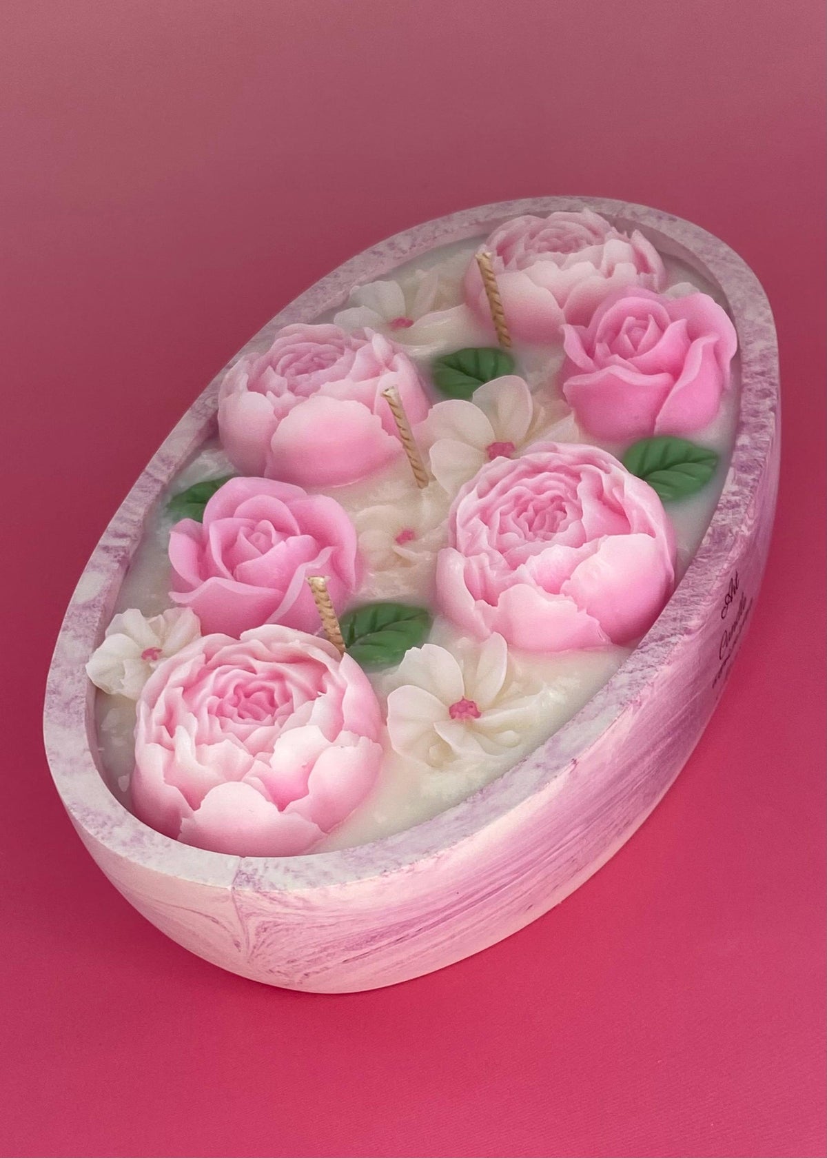 Bougie florale parfumée – Fleurs en cire – Cadeau artisanal