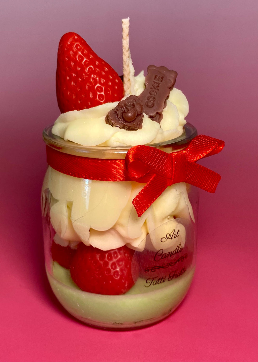 Bougie gourmande parfumée – Dessert fraise – Cadeau original fait main