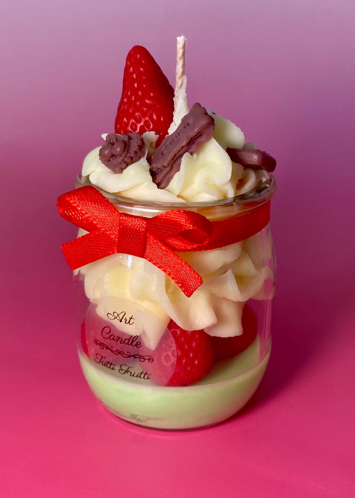 Bougie gourmande parfumée – Dessert fraise – Cadeau original fait main