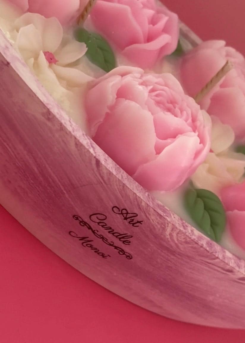 Bougie florale parfumée – Fleurs en cire – Cadeau artisanal