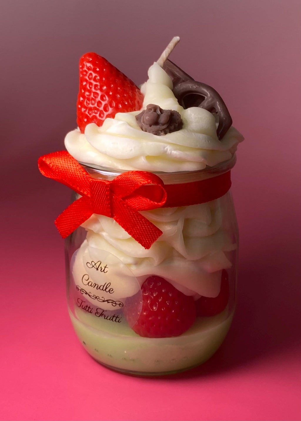 Bougie gourmande parfumée – Dessert fraise – Cadeau original fait main