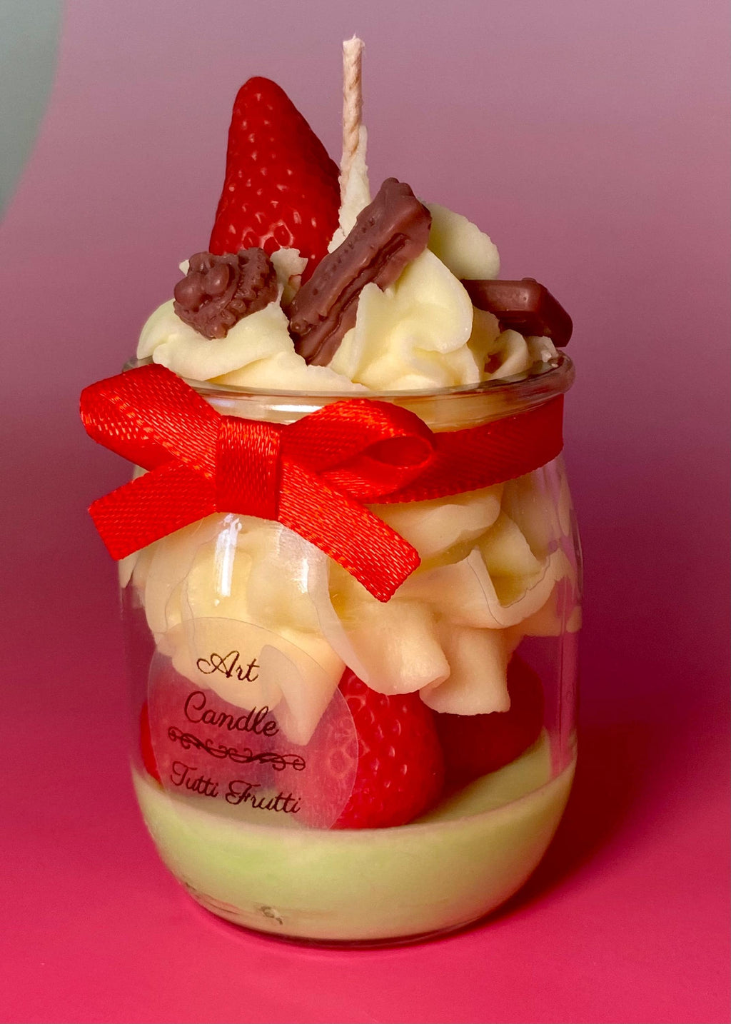 Bougie gourmande parfumée – Dessert fraise – Cadeau original fait main