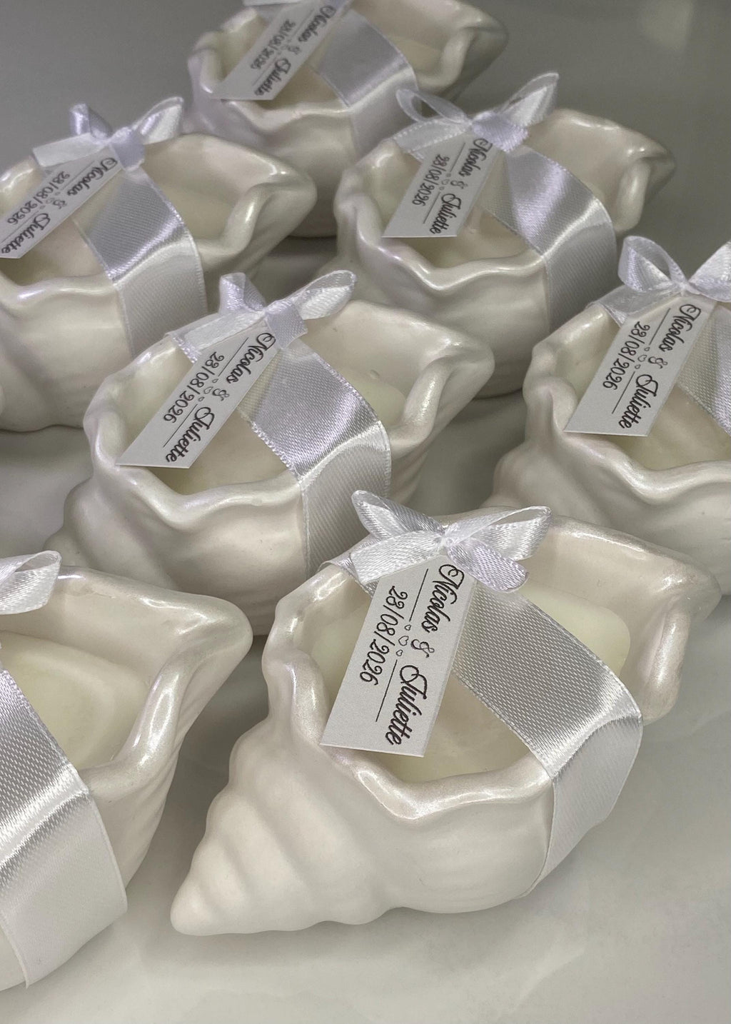 Bougie coquillage personnalisée – Cadeau invité mariage & baptême