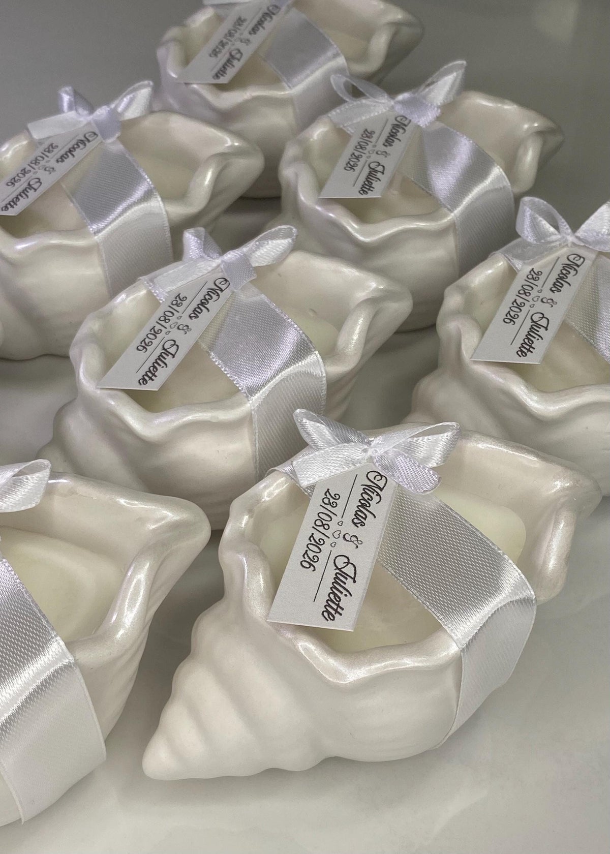 Bougie coquillage personnalisée – Cadeau invité mariage & baptême