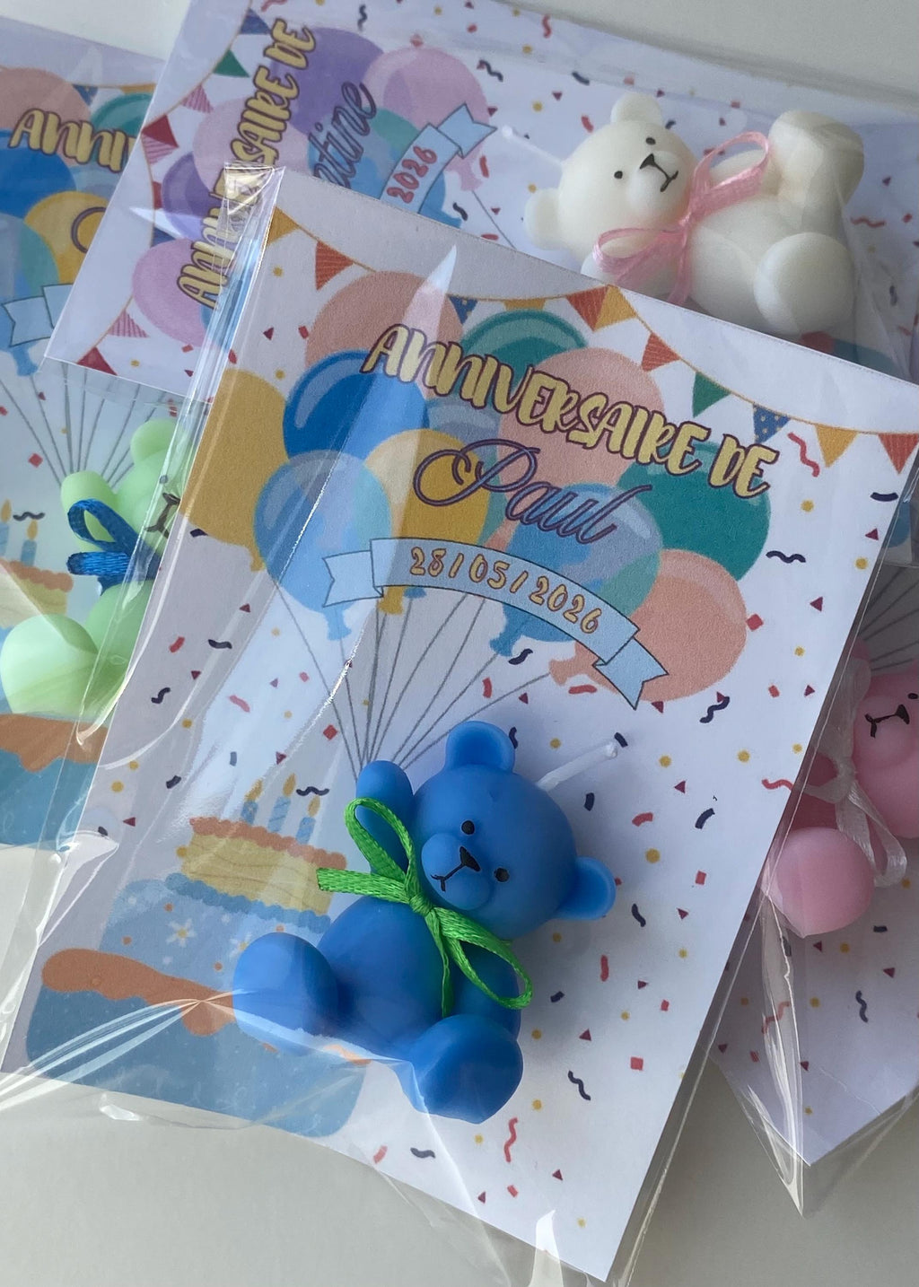 Bougie ourson personnalisée – Cadeau invité baptême & naissance