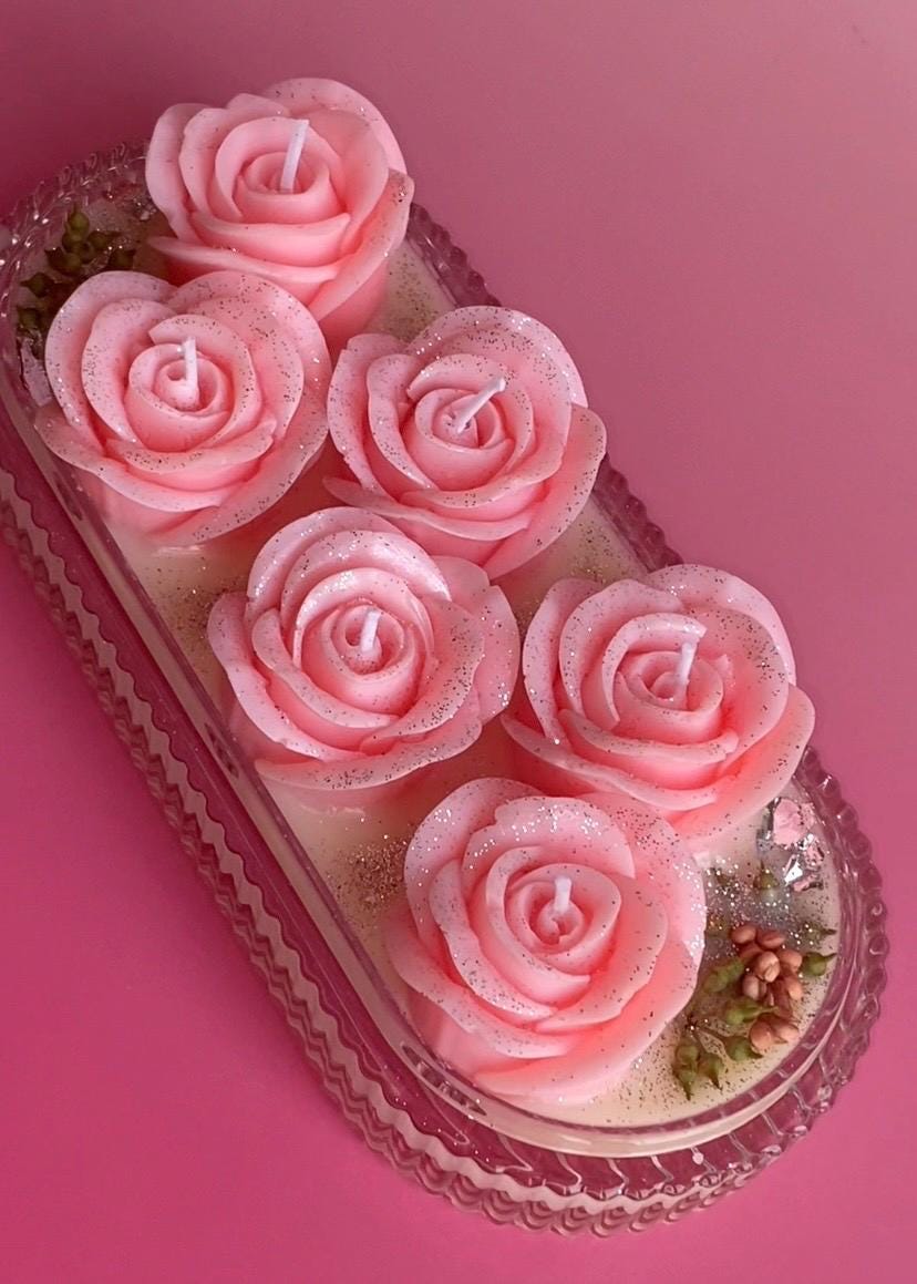 Bouquet de roses en cire parfumée – Bougie florale artisanale | Cadeau femme