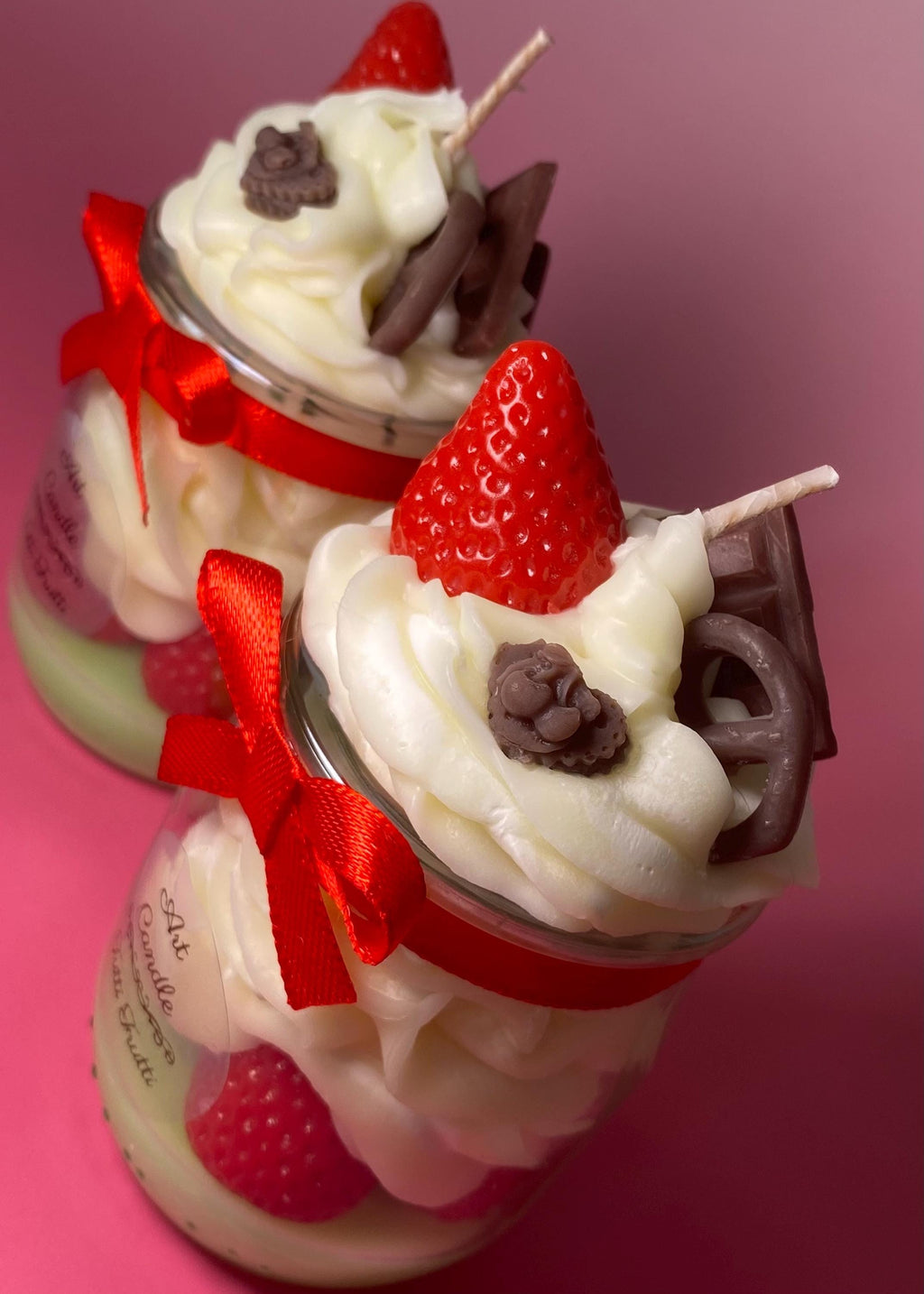 Bougie gourmande parfumée – Dessert fraise – Cadeau original fait main