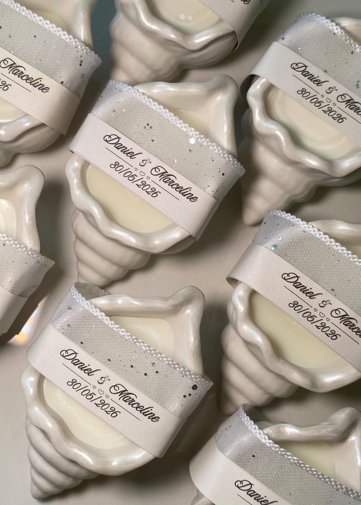 Bougie coquillage personnalisée – Cadeau invité Mariage & Baptême
