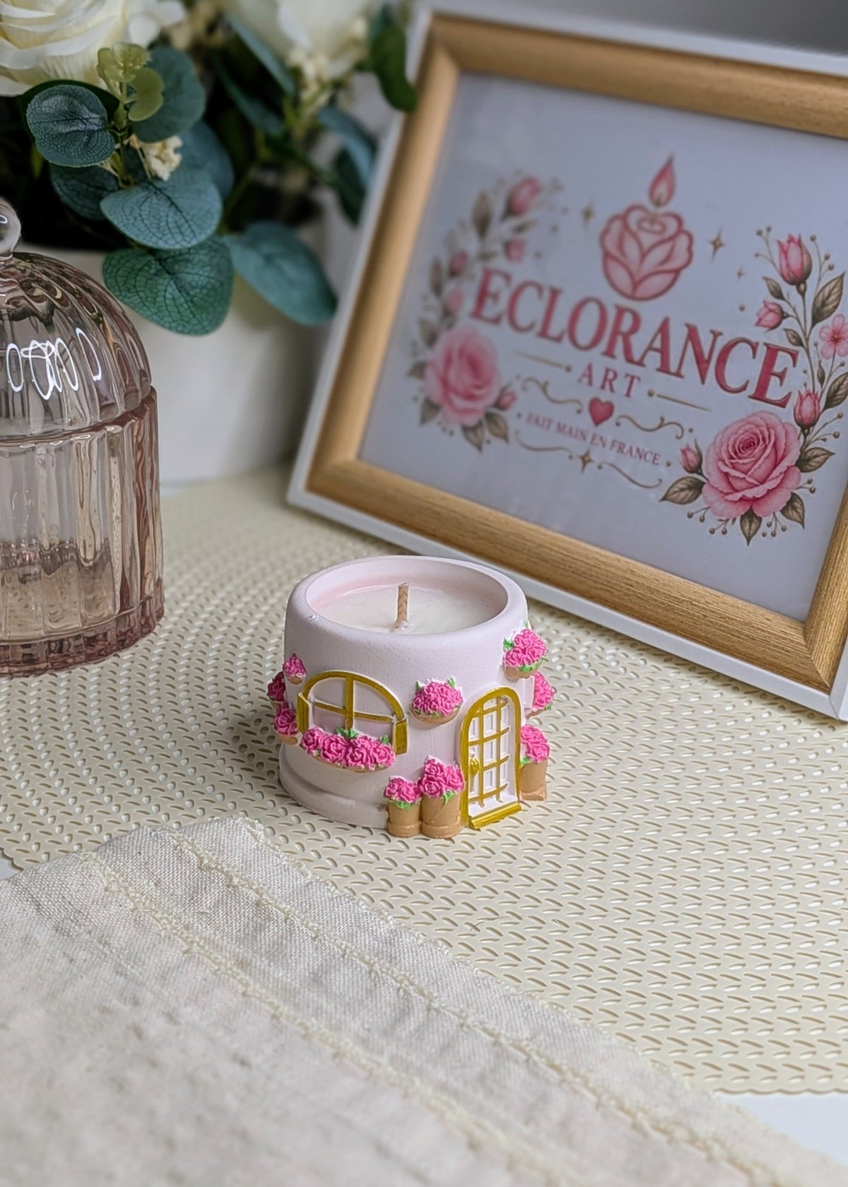 Bougie maison fleurie parfumée – Cire de soja & coco