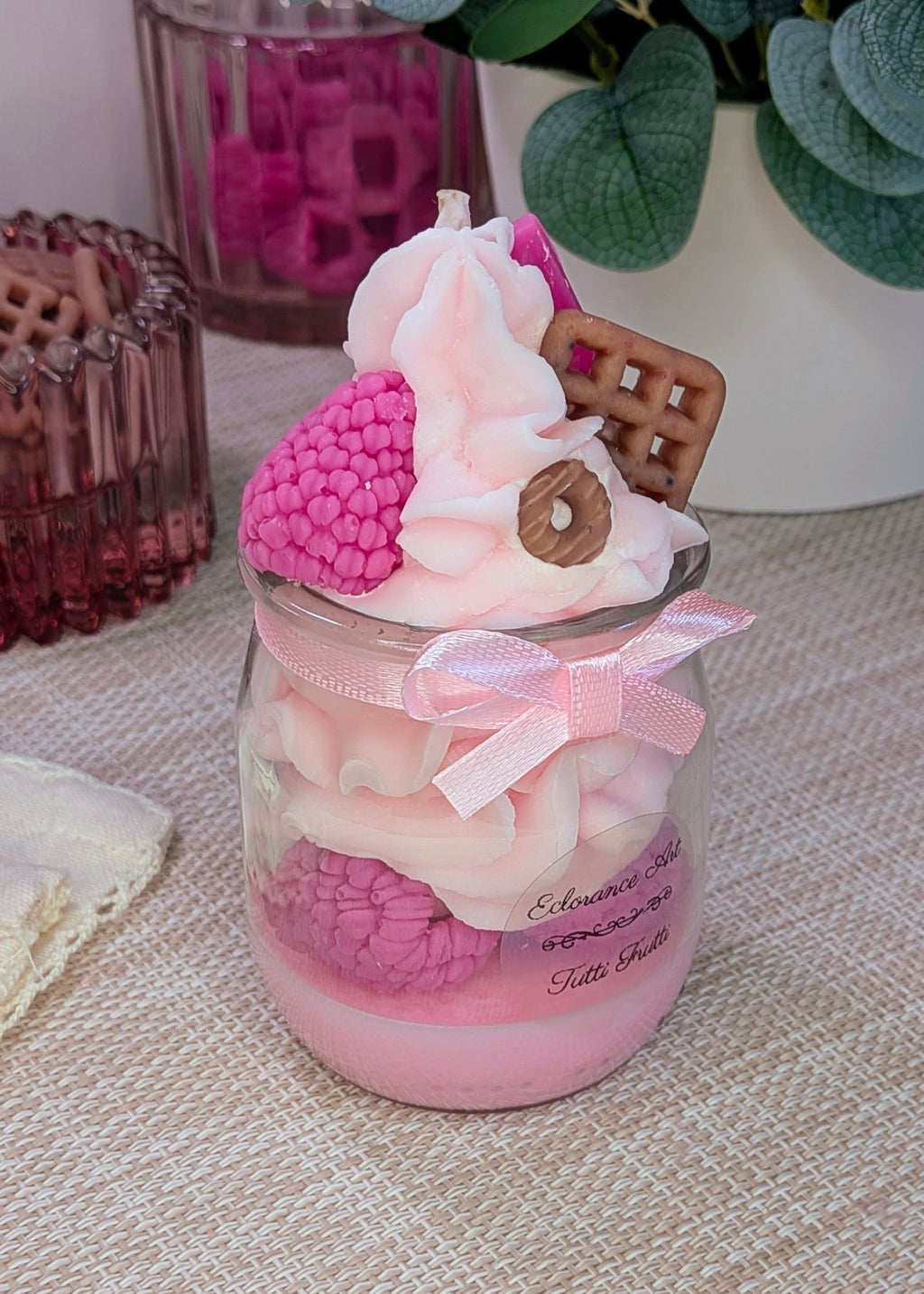Bougie gourmande parfumée – Dessert framboise & chocolat fait main