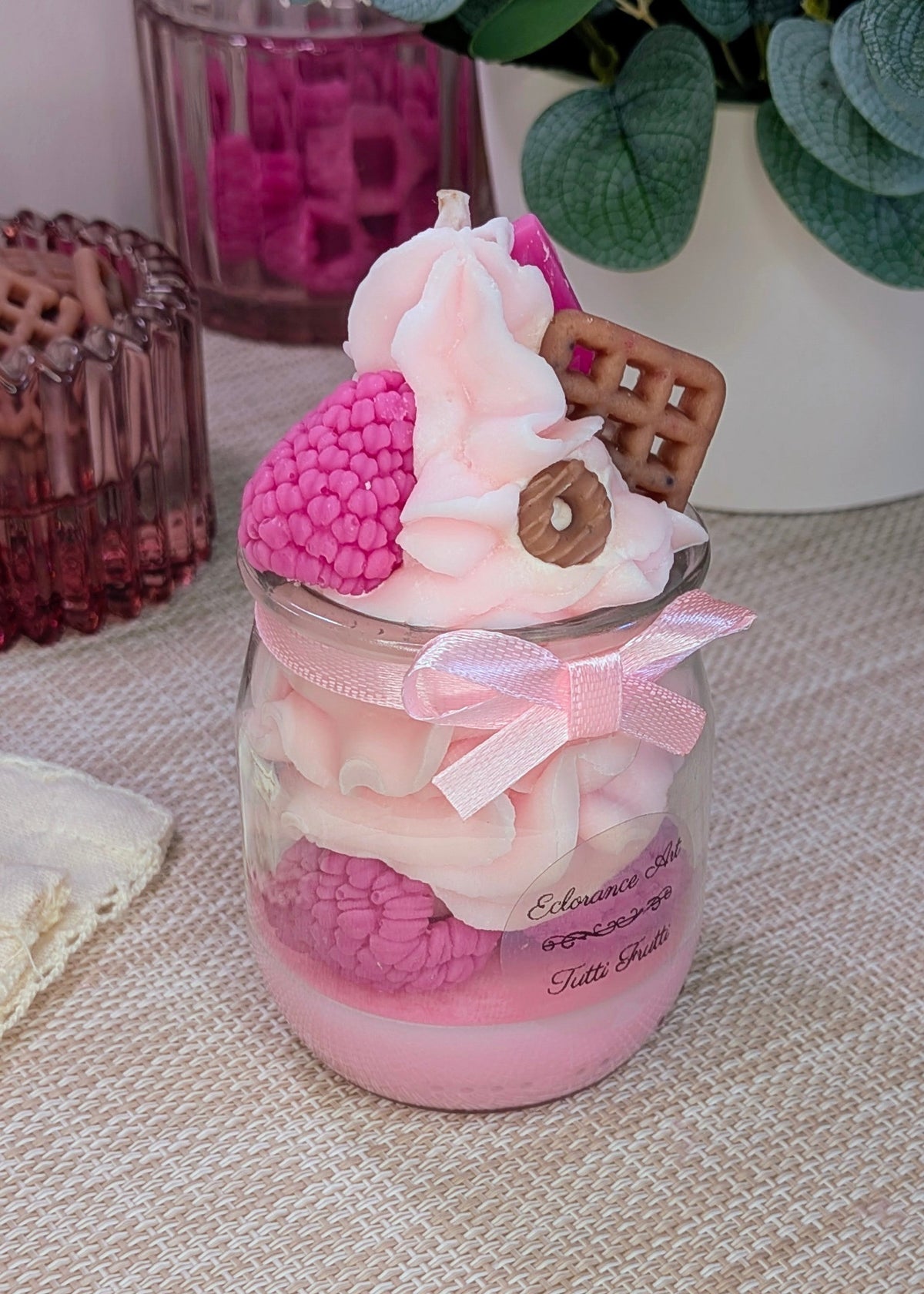 Bougie gourmande parfumée – Dessert framboise & chocolat fait main