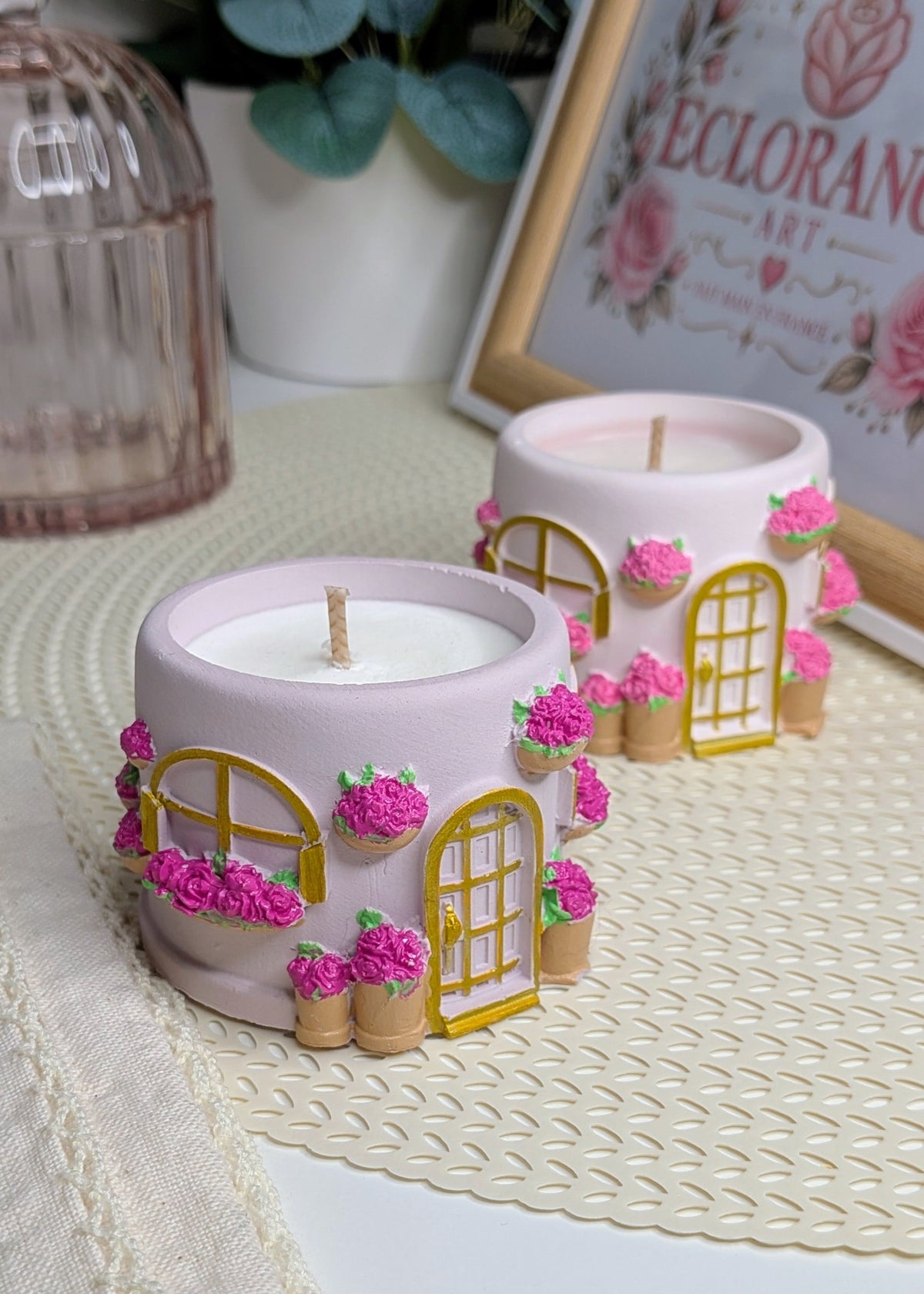 Bougie maison fleurie parfumée – Cire de soja & coco